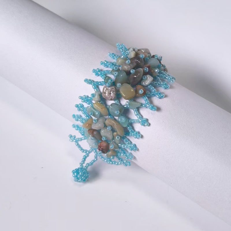 Handmade crushed stone beaded Bohemian hollowed-out rice bead crushed stone bracelet