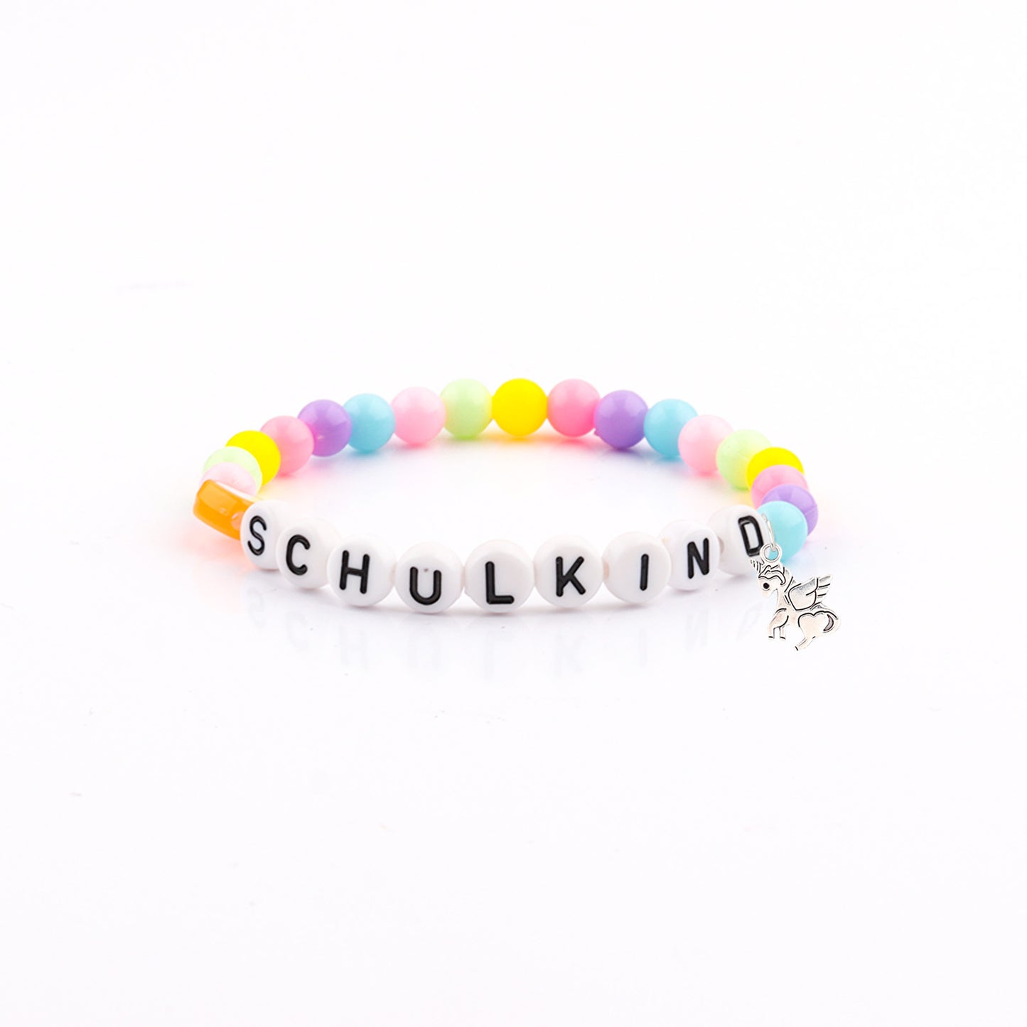 Unicorn pendant, colorful acrylic rice bead bracelet