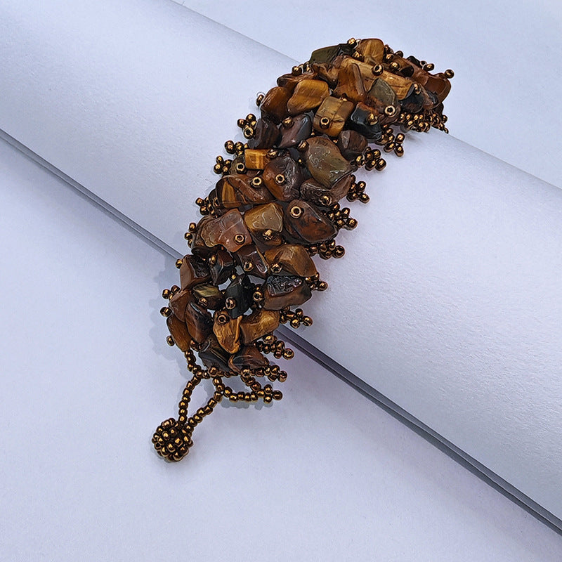 Handmade crushed stone beaded Bohemian hollowed-out rice bead crushed stone bracelet