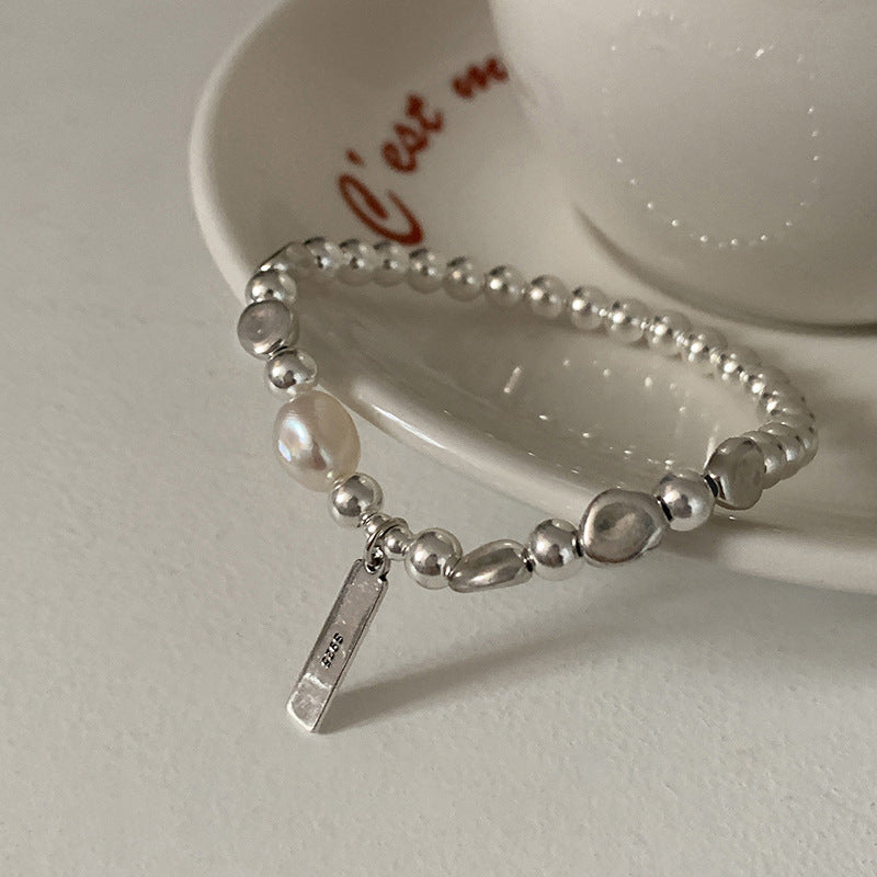 Irregular silver bean pearl ins bracelet