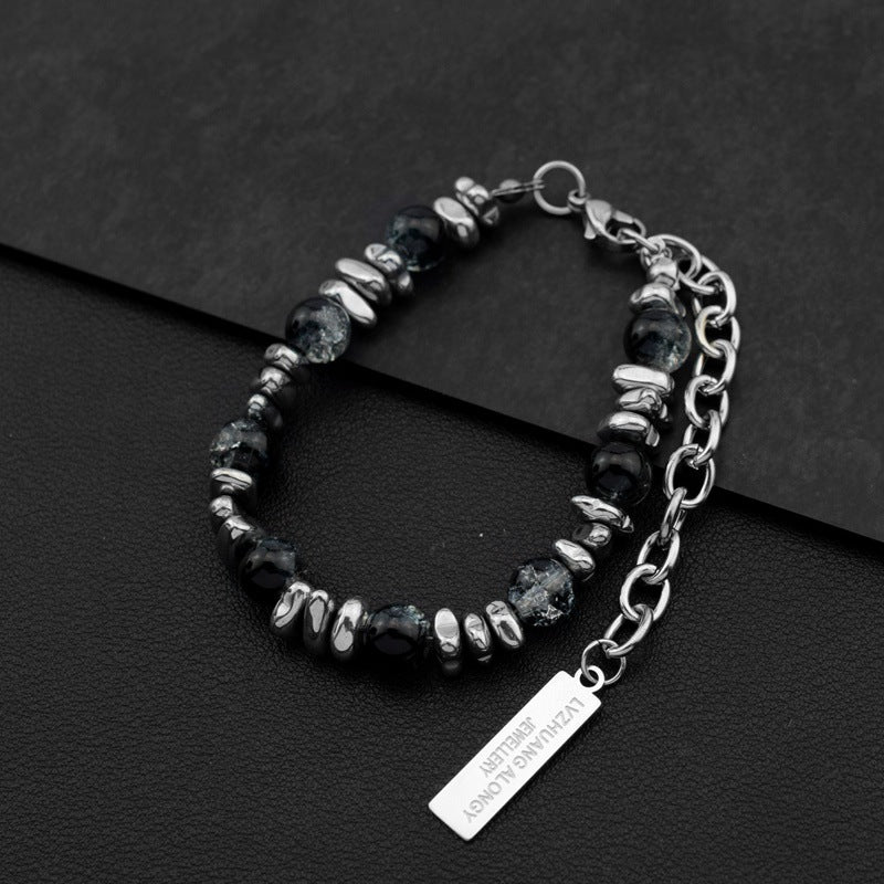 Ice crack spliced black gallstone bracelet