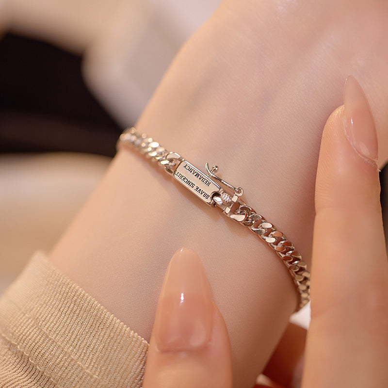 S925 Silver square English Cuban chain bracelet
