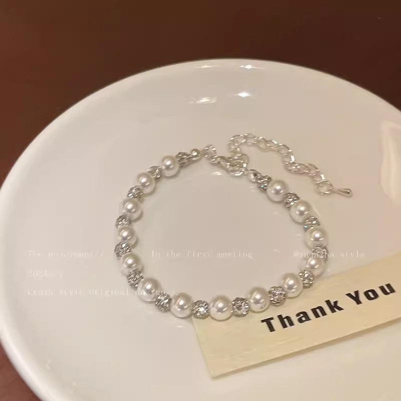 Starry sky pearls, silver beads strung together