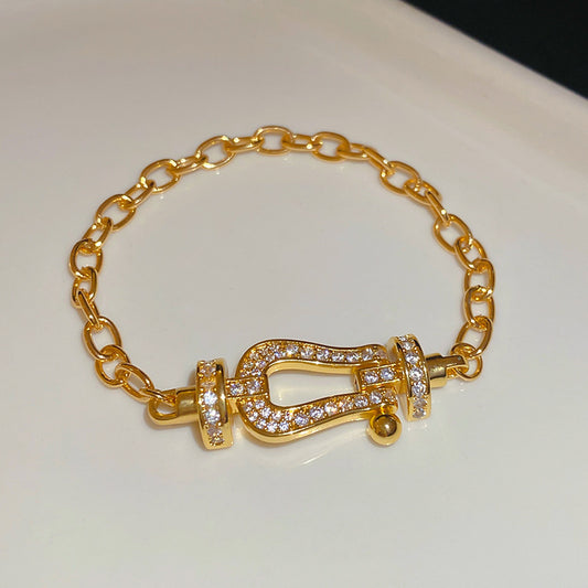 18K real gold electroplated zircon horseshoe buckle bracelet