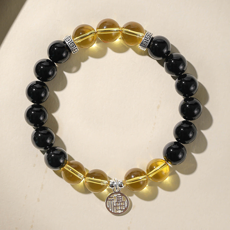 Natural tiger's eye stone zodiac year obsidian Buddhist prayer bead bracelet