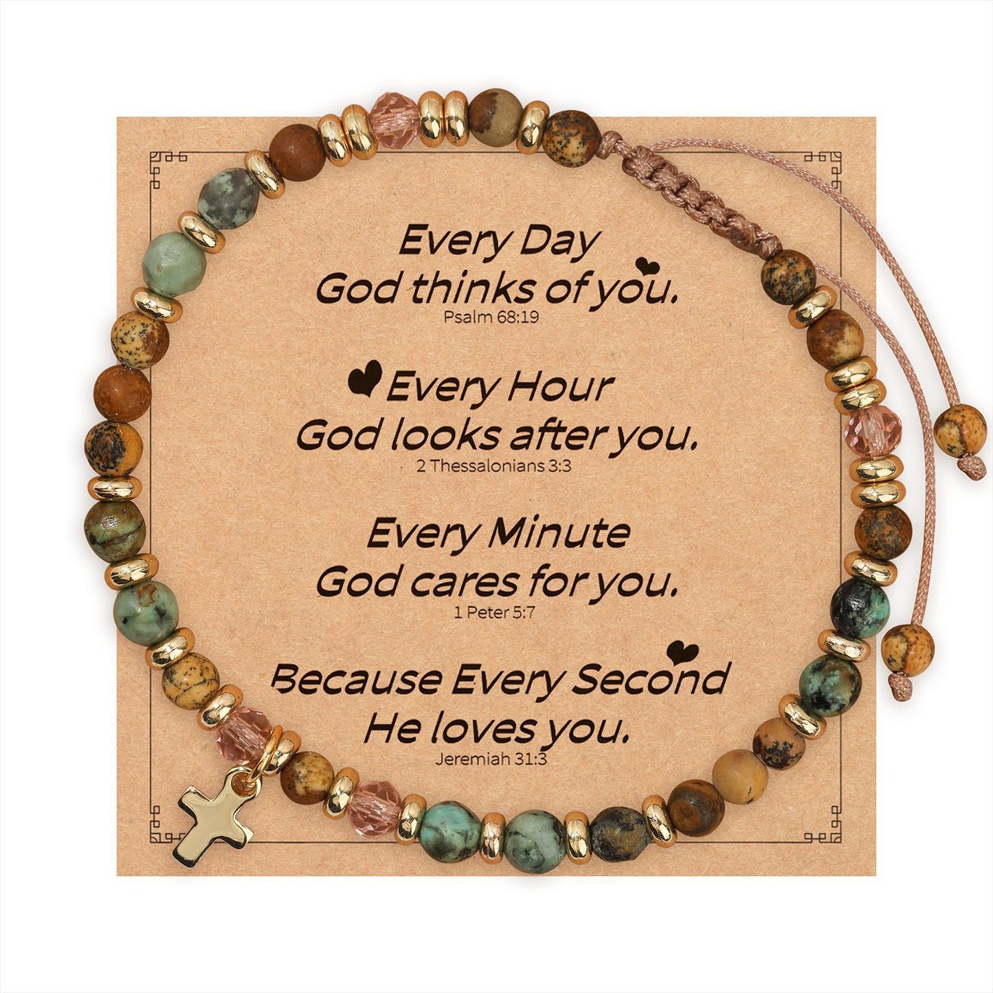 Hand-woven natural stone cross bracelet