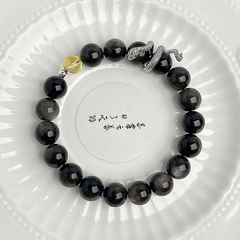 Natural tiger's eye stone zodiac year obsidian Buddhist prayer bead bracelet
