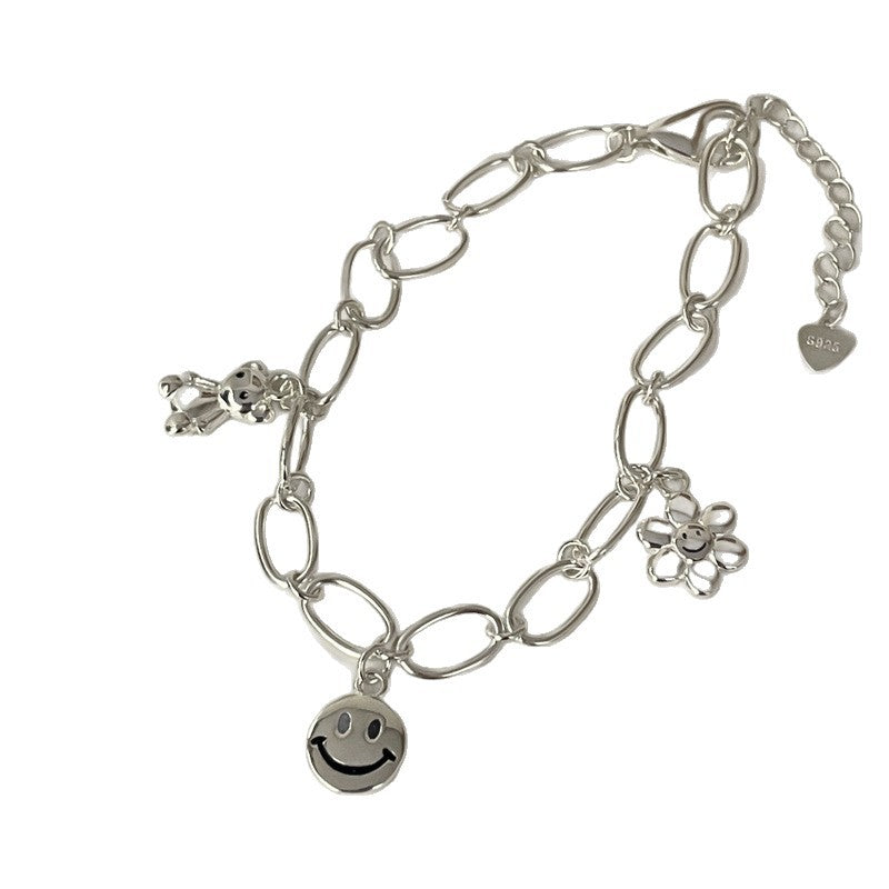 S925 sterling silver graffiti smiling face Flower bear bracelet