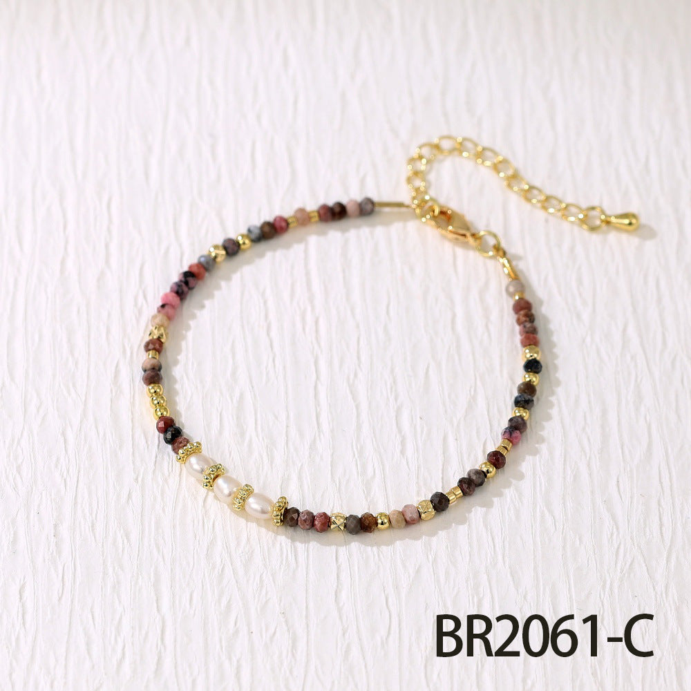 Semi-precious stone and pearl spliced bracelet