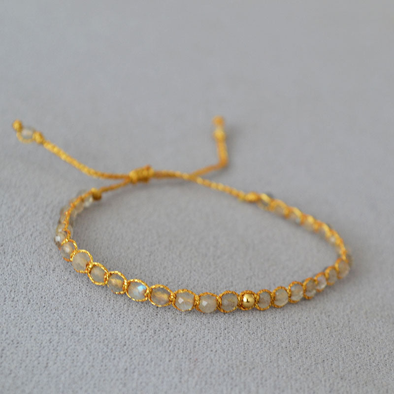 Retro grey glitter moonstone gold thread hand-woven beads