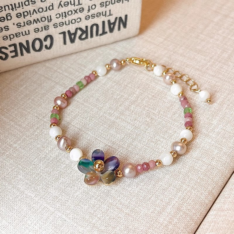 Colorful five-petal flower pearl necklace bracelet