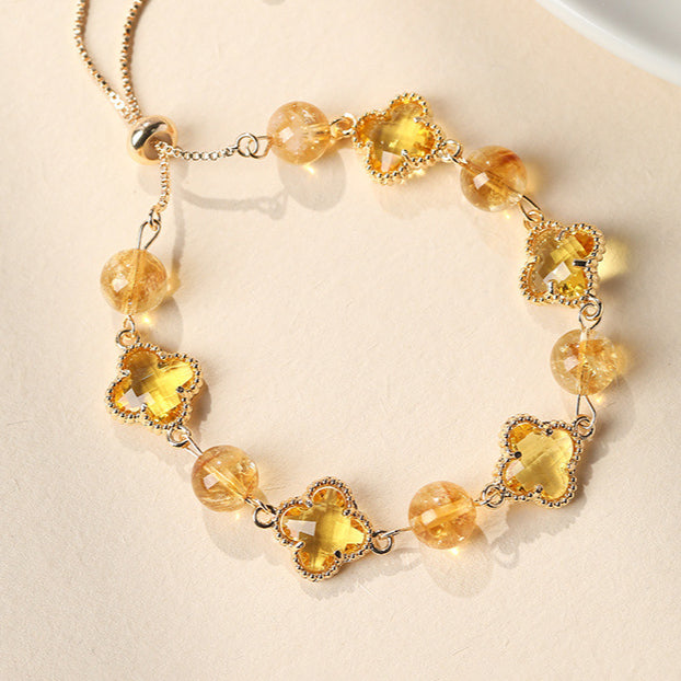 Beibeifu Original Natural crystal Four-leaf Clover Alloy bracelet