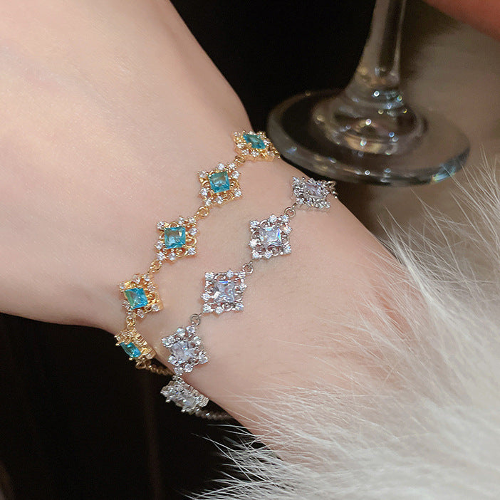 A court-style geometric square blue zircon bracelet