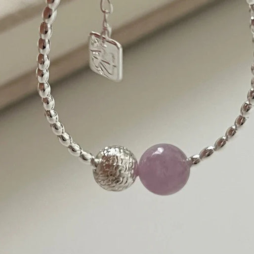 925 sterling silver rice bead amethyst bracelet