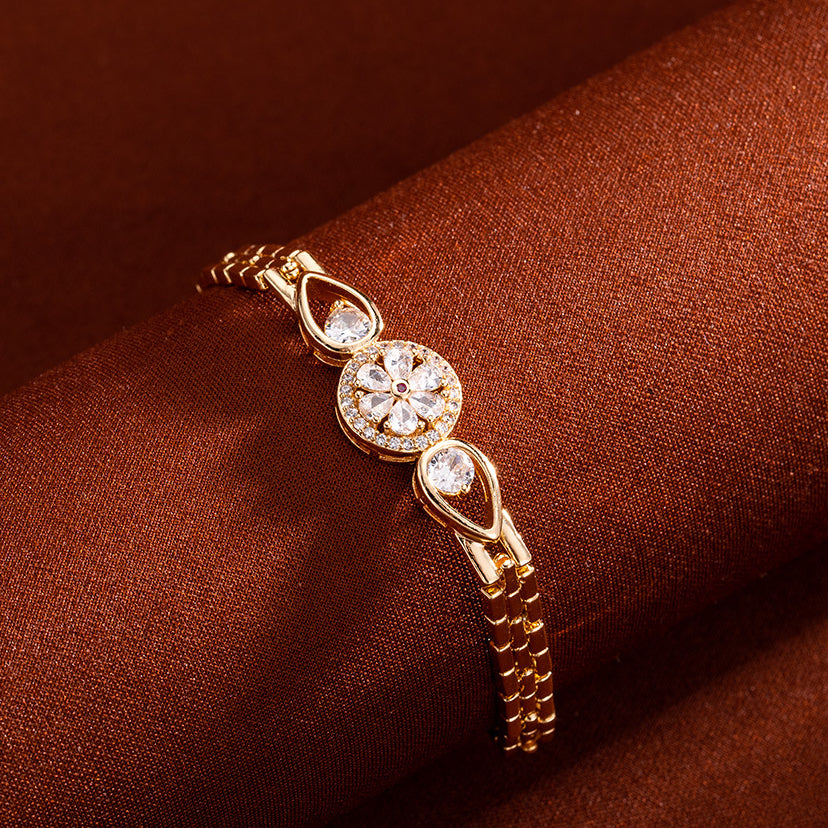 Zircon inlaid pattern 18K gold-plated watch bracelet