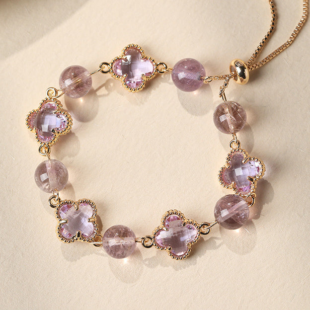 Beibeifu Original Natural crystal Four-leaf Clover Alloy bracelet