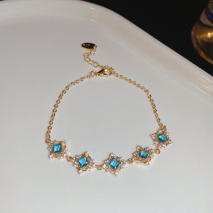 A court-style geometric square blue zircon bracelet