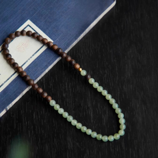 A natural Hetian jade bead double-loop bracelet played with agarwood beads