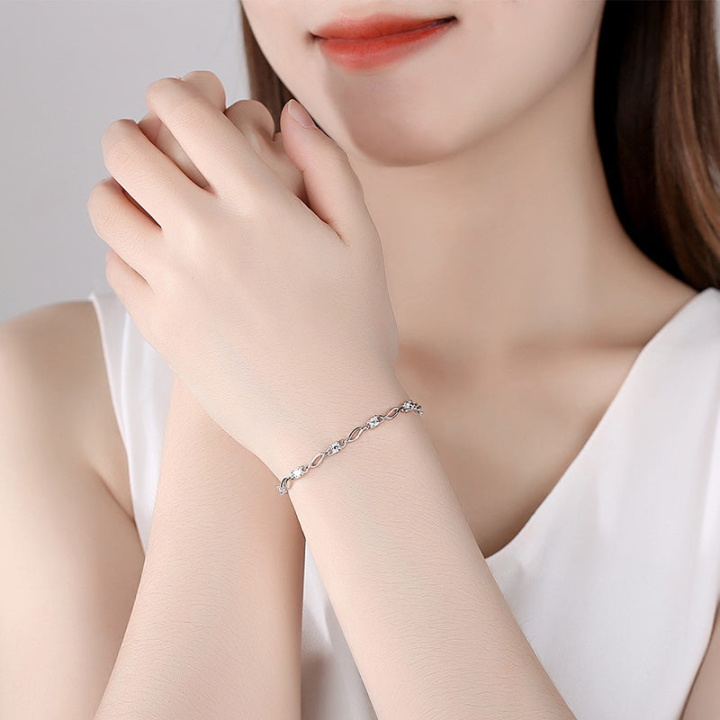 S925 sterling silver bracelet with blue diamond four-leaf clover