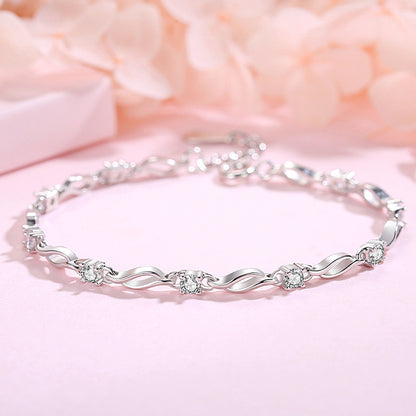 S925 sterling silver bracelet with blue diamond four-leaf clover