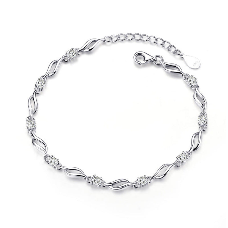 S925 sterling silver bracelet with blue diamond four-leaf clover