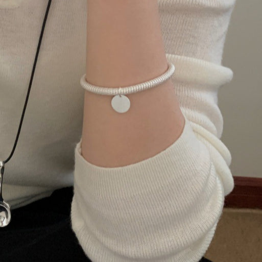 S925 sterling silver mid-style brushed round plate round woven bracelet
