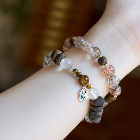 Agarwood crystal stacked bracelet, old money style bracelet