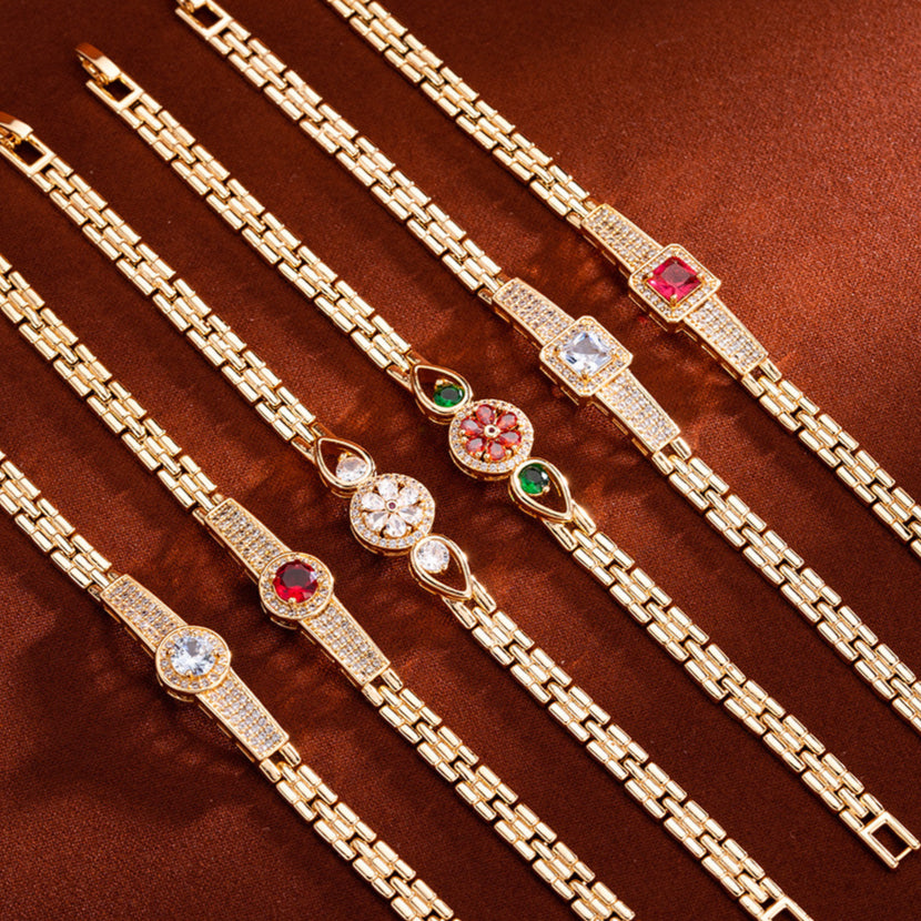 Zircon inlaid pattern 18K gold-plated watch bracelet