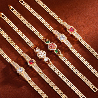 Zircon inlaid pattern 18K gold-plated watch bracelet