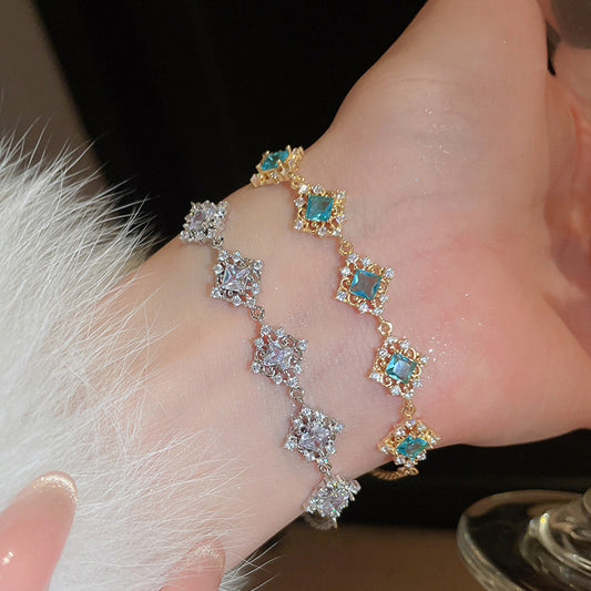 A court-style geometric square blue zircon bracelet