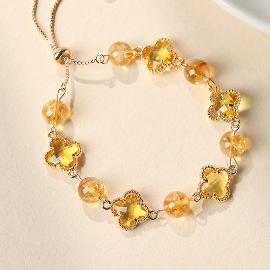 Beibeifu Original Natural crystal Four-leaf Clover Alloy bracelet