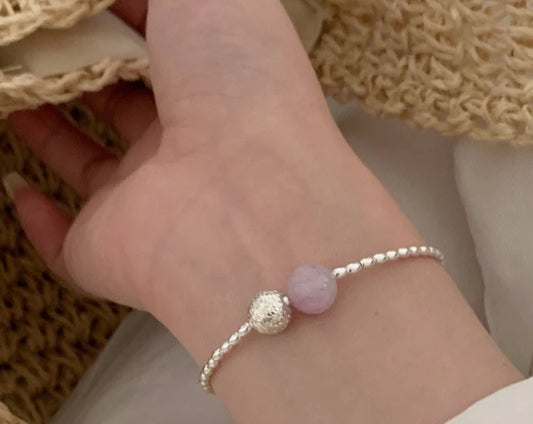 925 sterling silver rice bead amethyst bracelet