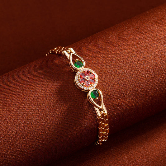 Zircon inlaid pattern 18K gold-plated watch bracelet