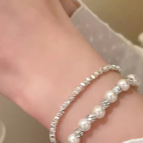 Starry sky pearls, silver beads strung together