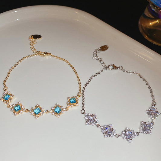 A court-style geometric square blue zircon bracelet