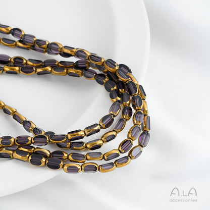 DIY loose bead handcrafted bracelet with transparent crystal glass surface and golden edge oval rice grain beads