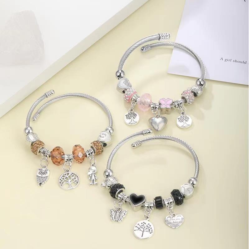 DIY beaded bracelet with multi-element stainless steel and copper alloy rhinestone