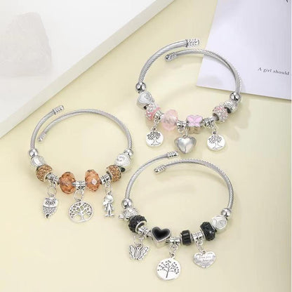 DIY beaded bracelet with multi-element stainless steel and copper alloy rhinestone