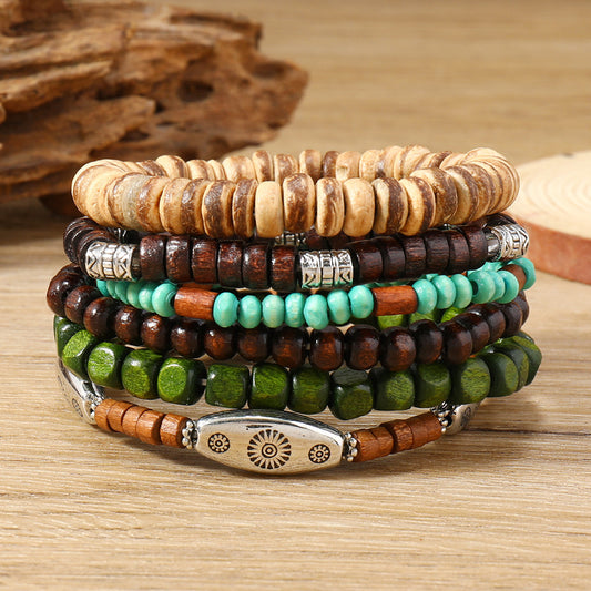 Coconut shell alloy wood bead elastic band bracelet