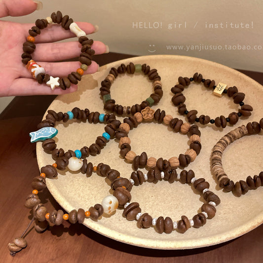 Coffee bean cat paw puppy beaded bracelet