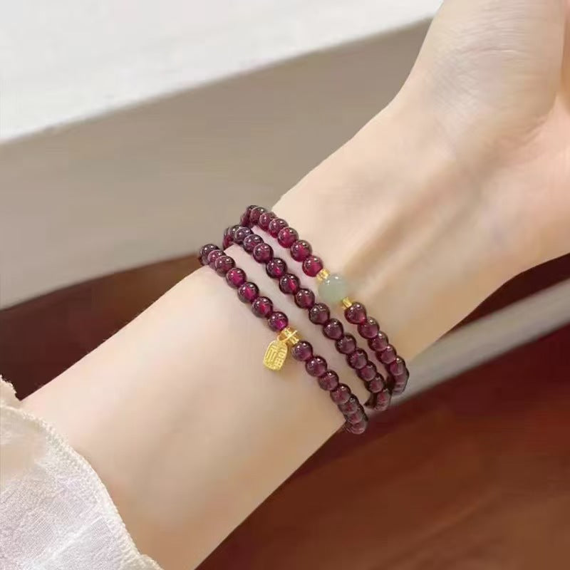 Natural stone wine red garnet bracelet