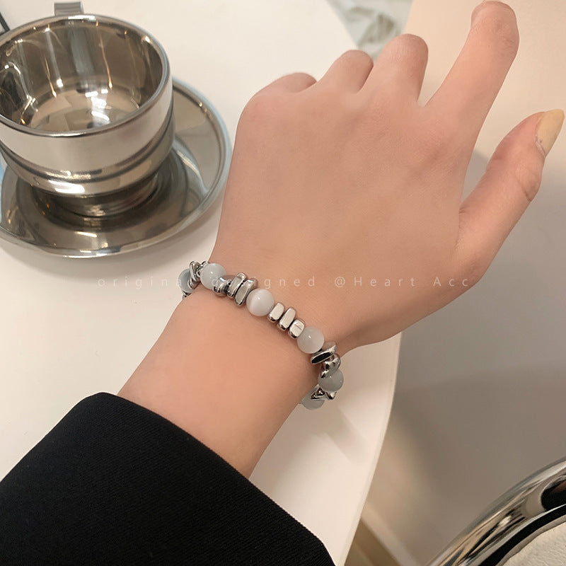 Crystal pearl bracelet cat's eye stone