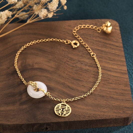 Retro double happiness character gourd bracelet with gilded peace pendant