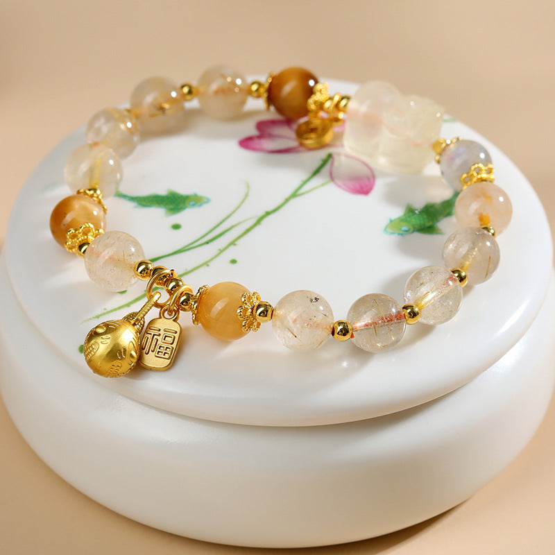Natural gold rutile yellow crystal PI Xiu Gold Devouring Beast bracelet
