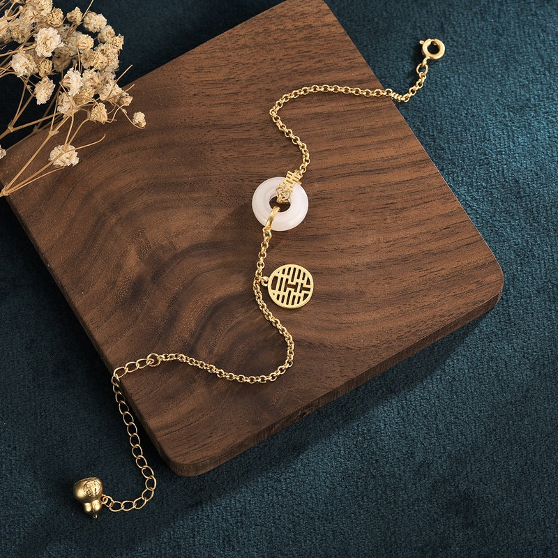 Retro double happiness character gourd bracelet with gilded peace pendant