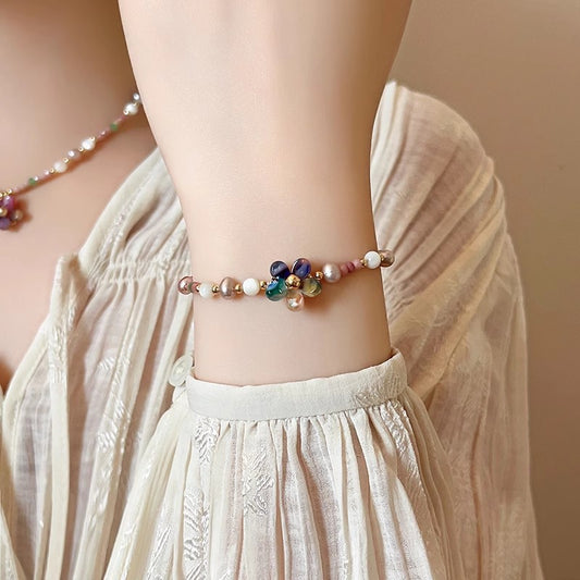 Colorful five-petal flower pearl necklace bracelet