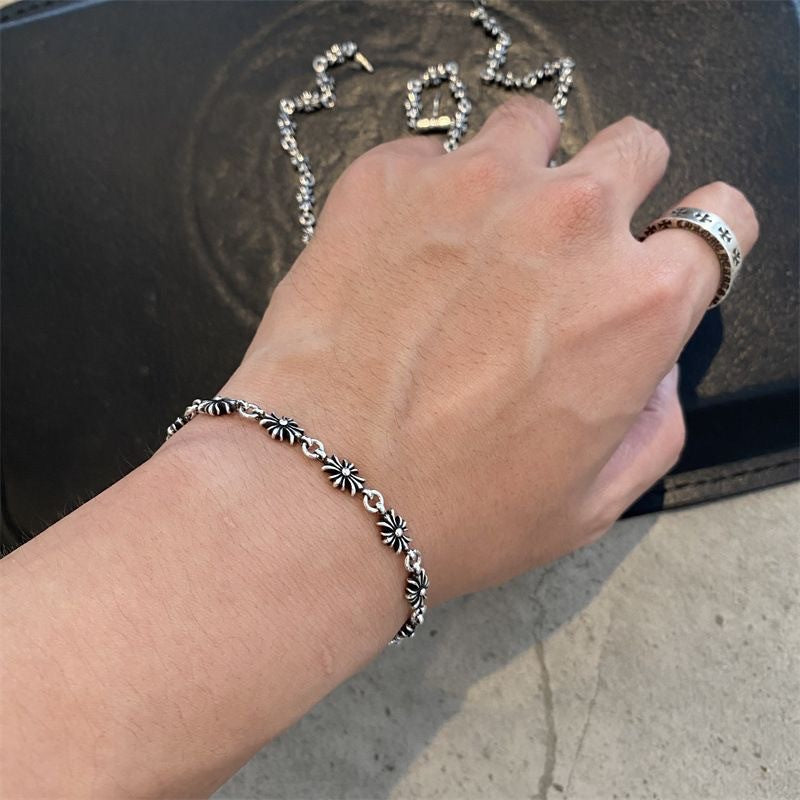 s925 sterling silver cross flower bracelet