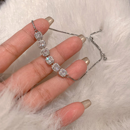 Zircon glass bead square heart adjustable bracelet