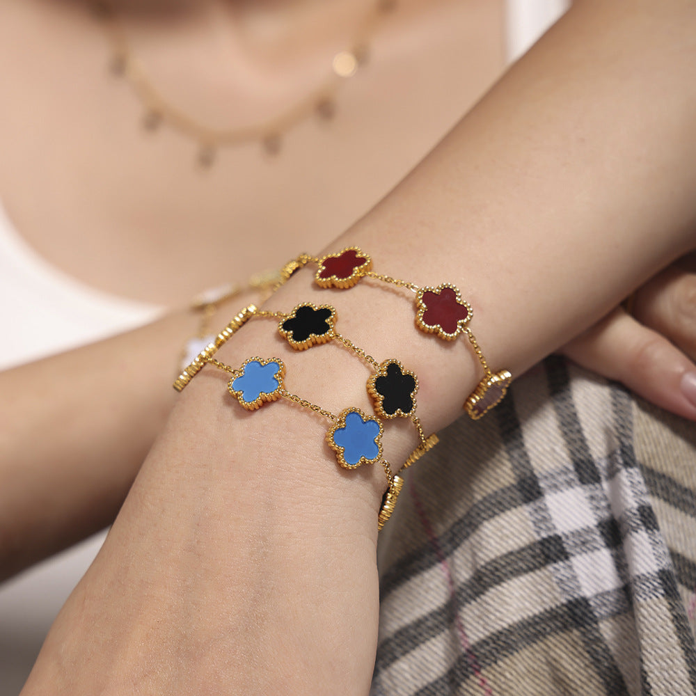 Five-leaf flower stainless steel bracelet