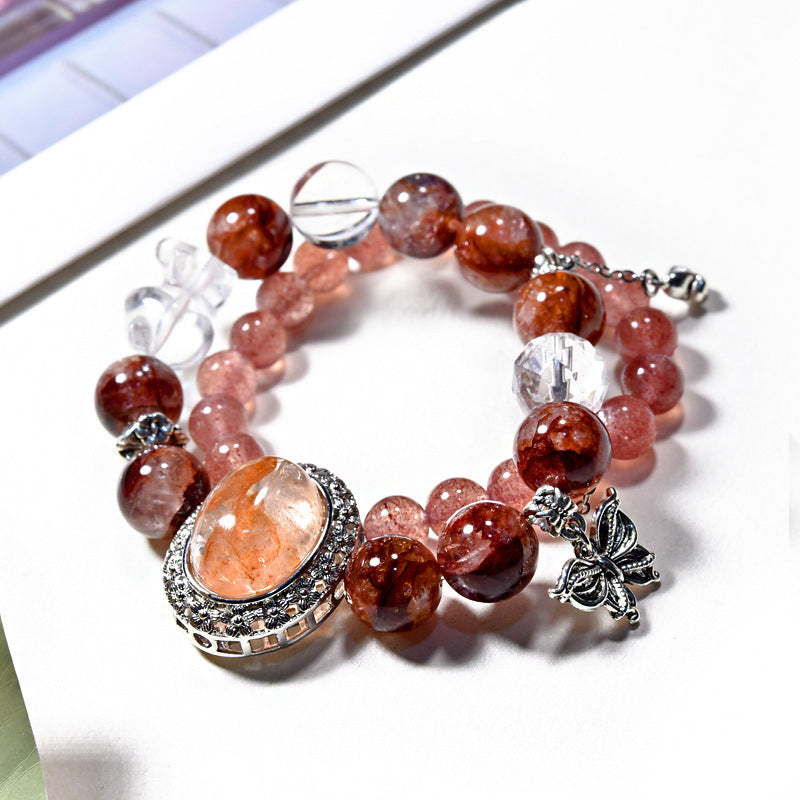 Red glue flower egg surface crystal bracelet, strawberry crystal diy bear accessory